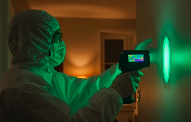 person inspecting mold